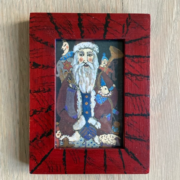 Folk Art Santa Mini Framed Painting - Picture 1 of 3